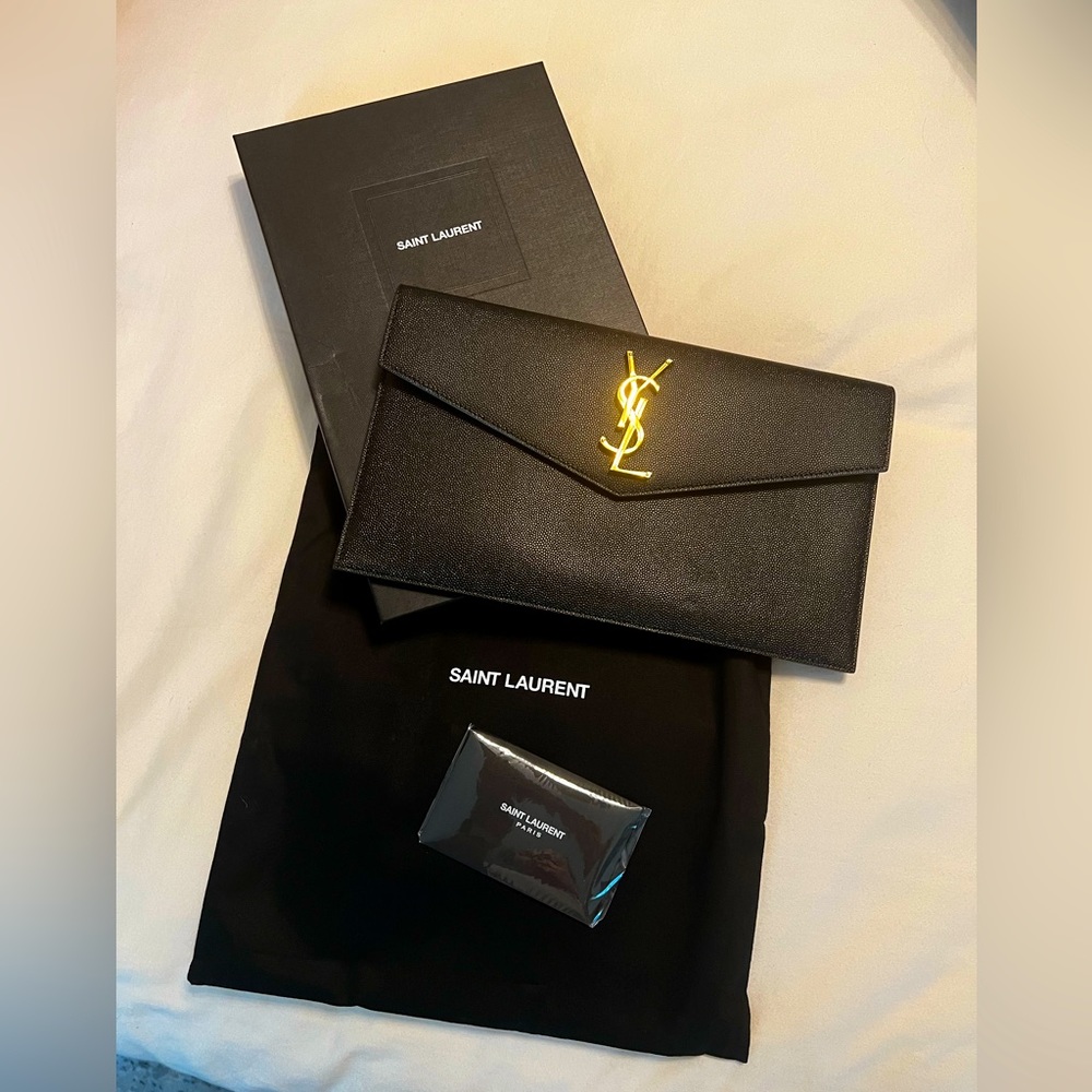 YSL Black Leather Envelope Clutch